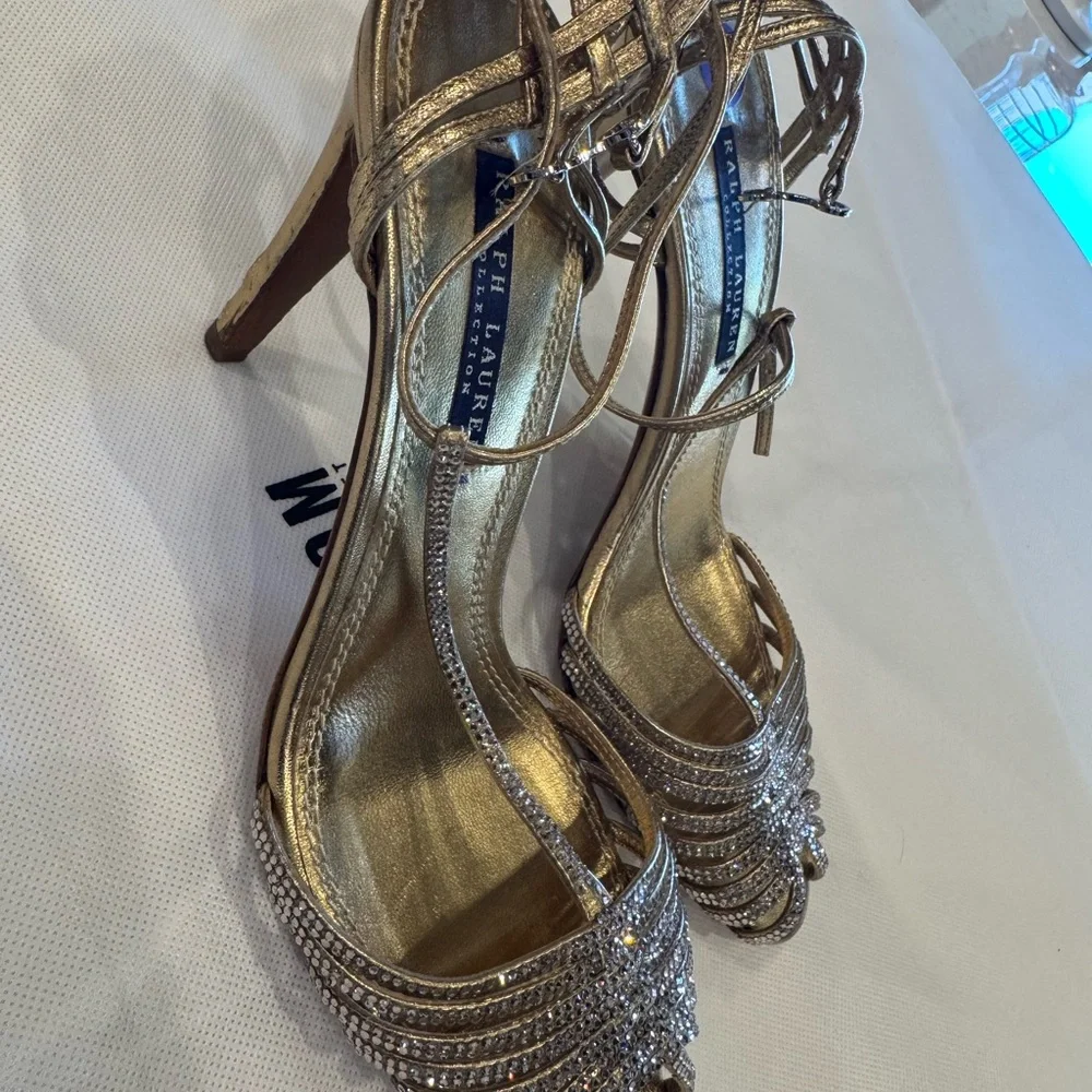 Ralph Lauren Collection Gold Rhinestone Strappy Sandals